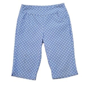 Lulu-B Women's Blue Geometric Stretch High Rise Bermuda‎ Shorts Size 8